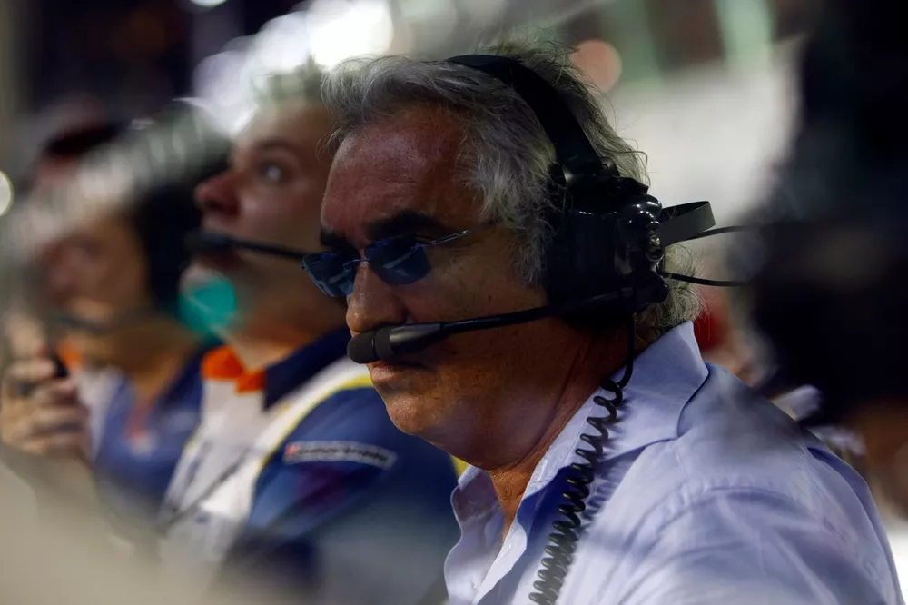 Flavio Briatore, Managing Director, Renault F1, on the pit wall. 