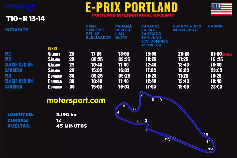 Horarios para el ePrix de Portland I y II  