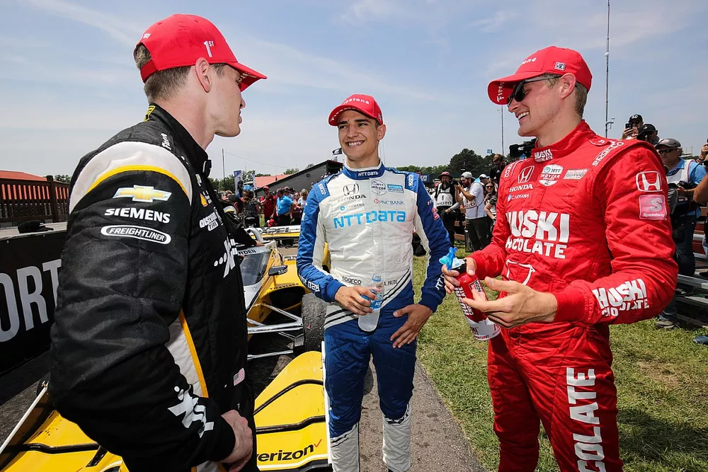 Josef Newgarden, Team Penske Chevrolet, Alex Palou, Chip Ganassi Racing Honda, Marcus Ericsson, Chip Ganassi Racing Honda