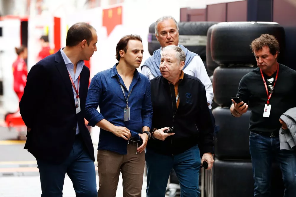 Felipe Massa, Williams Martini Racing, and Jean Todt, President, FIA, visit the paddock.