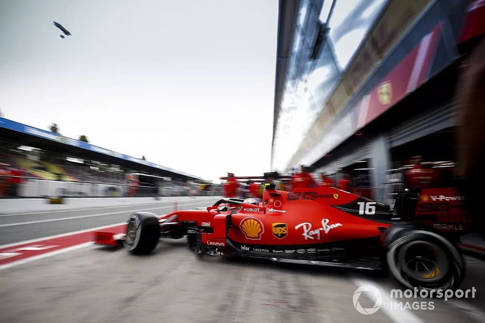 Charles Leclerc, Ferrari SF90, leaves the garage