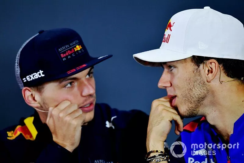 Max Verstappen, Red Bull Racing et Pierre Gasly, Scuderia Toro Rosso, en conf&eacute;rence de presse