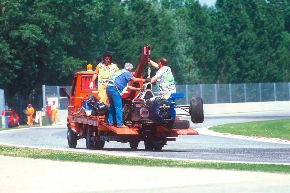 Ayrton Senna's wrecked Williams FW16 Renault