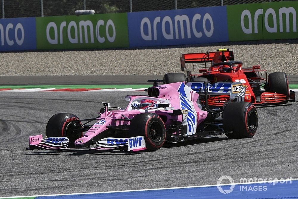 Sergio Perez, Racing Point RP20 and Charles Leclerc, Ferrari SF1000
