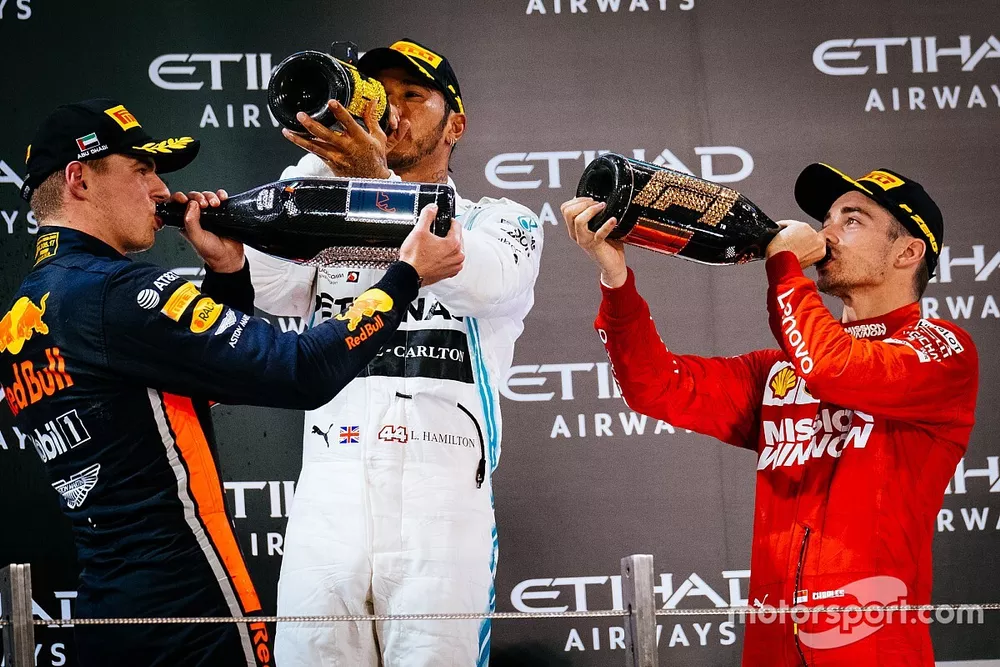Podio: Lewis Hamilton, Mercedes AMG F1 , Max Verstappen, Red Bull Racing, Charles Leclerc, Ferrari