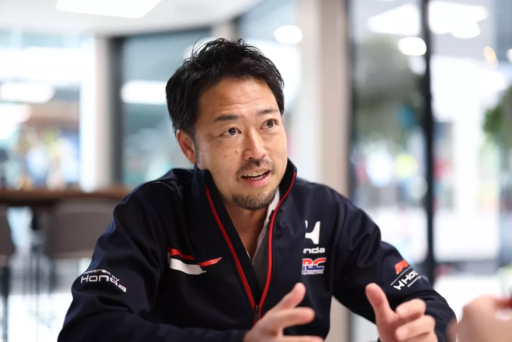 Shintaro Orihara, Honda, during an interview with Ronald Vording, Motorsport.com during the F1 Belgian Grand Prix