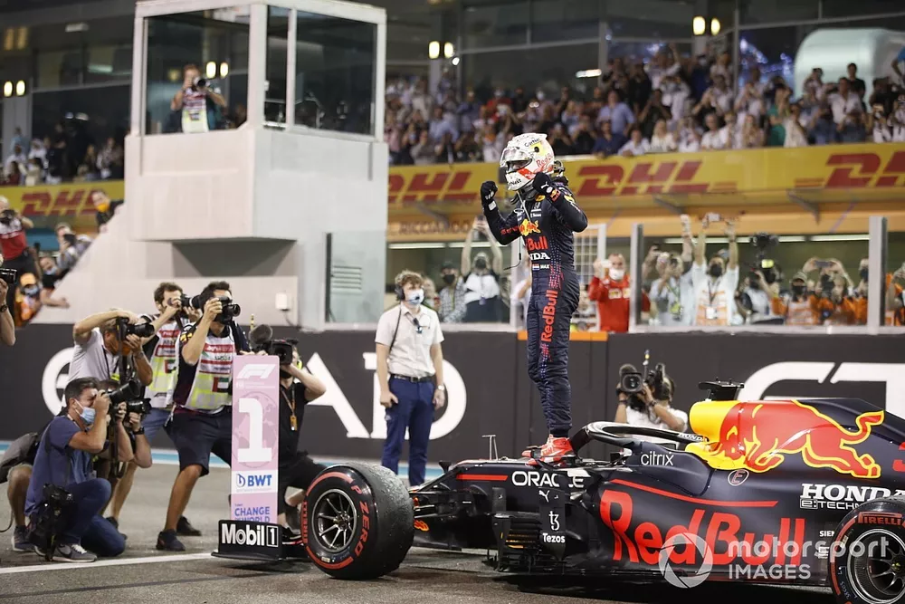 Max Verstappen, Red Bull Racing, 1st position, celebrates on arrival in Parc Ferme