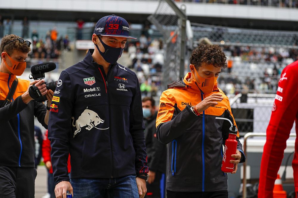 Max Verstappen, Red Bull Racing, and Lando Norris, McLaren
