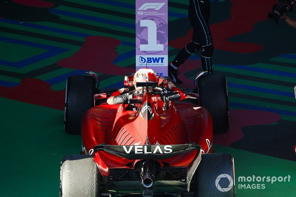 Charles Leclerc, Ferrari F1-75, 1st position, arrives in Parc Ferme