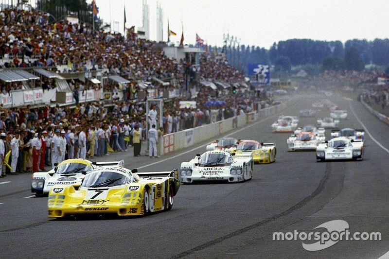 #7 Joest Racing Porsche 956: Klaus Ludwig, Paolo Barilla, John Winter leads at the start