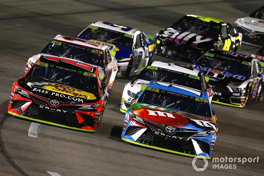  Kyle Busch, Joe Gibbs Racing, Toyota Camry M&M's Hazelnut and  Martin Truex Jr., Joe Gibbs Racing, Toyota Camry Bass Pro Shops
