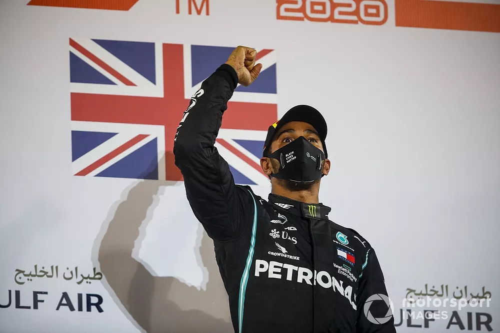 Race winner Lewis Hamilton, Mercedes F1 W11 celebrates the victory