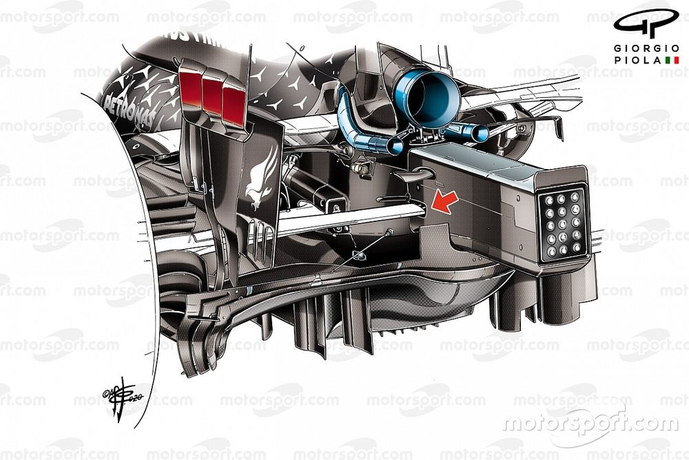 Suspensión trasera del Mercedes AMG F1 W11