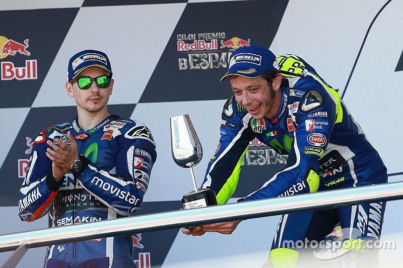 Podio GP Espa&ntilde;a Rossi Lorenzo Jerez