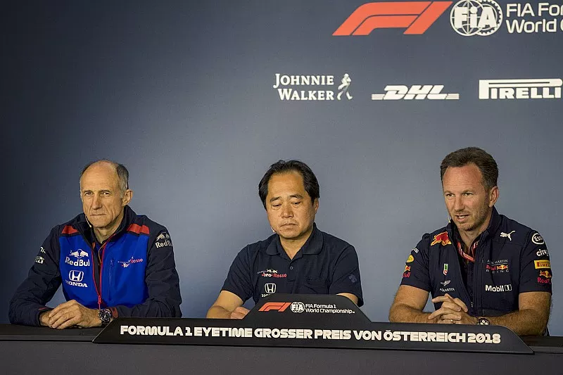 Franz Tost, Scuderia Toro Rosso Teambaas, Toyoharu Tanabe, Honda F1 technisch directeur en Christian Horner, Red Bull Racing Teambaas