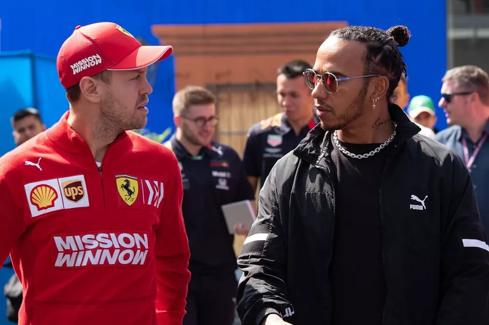 Sebastian Vettel, Ferrari, Lewis Hamilton, Mercedes AMG F1