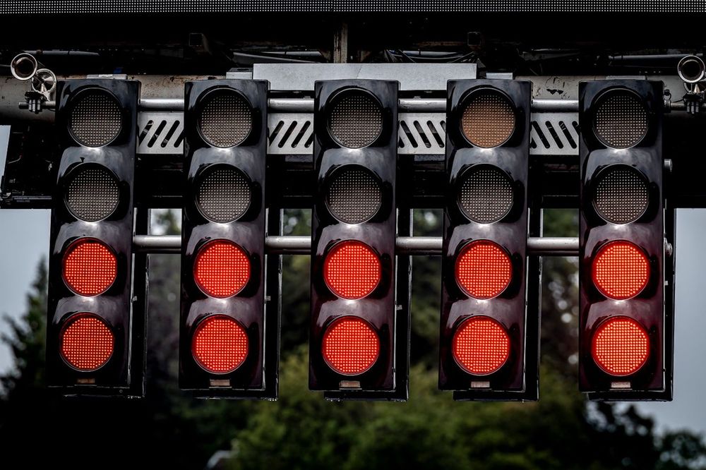 The starting lights illuminate during the Formula 1 Moet & Chandon Belgium Grand Prix 2025 at the Circuit Spa Francorchamps in Spa, Belgium, on July 27, 2025. (Photo by Marcel van Dorst / EYE4images/NurPhoto via Getty Images)