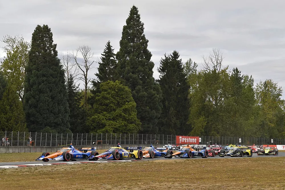 Alex Palou, Chip Ganassi Racing Honda, Alexander Rossi, Andretti Autosport Honda, Scott Dixon, Chip Ganassi Racing Honda, Felix Rosenqvist, Arrow McLaren SP Chevrolet