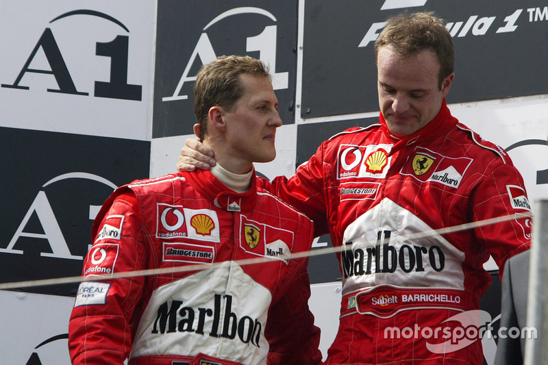 Podium: race winner Michael Schumacher, Ferrari, second place Rubens Barrichello, Ferrari