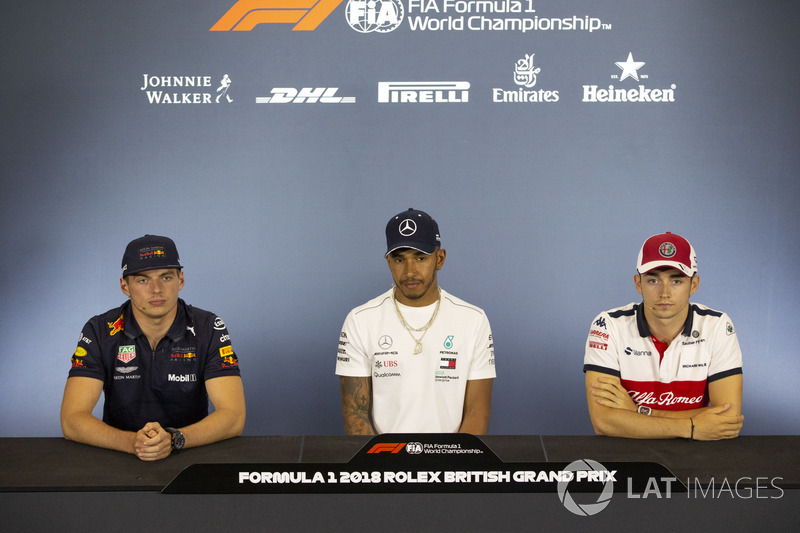 Max Verstappen, Red Bull Racing, Lewis Hamilton, Mercedes-AMG F1 et Charles Leclerc, Sauber en conférence de presse
