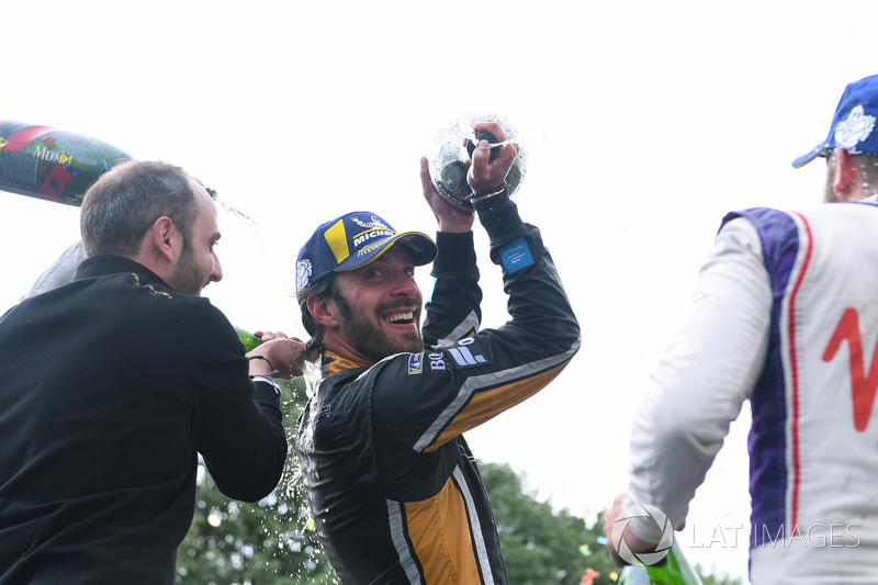 Jean-Eric Vergne, Techeetah, wins the Paris ePrix, Lucas di Grassi, Audi Sport ABT Schaeffler, finishes 2nd, Sam Bird, DS Virgin Racing, in 3rd