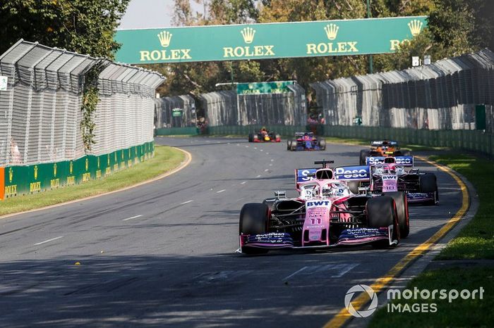 Sergio Perez, Racing Point RP19, y Lance Stroll, Racing Point RP19