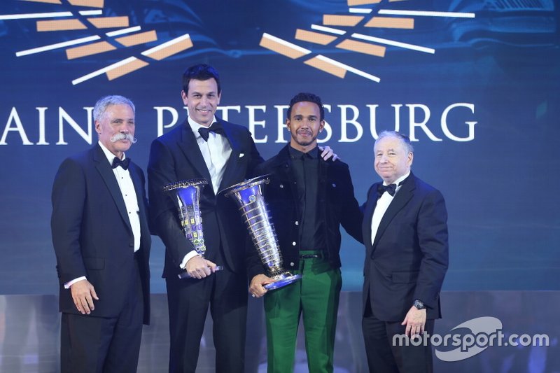 Lewis Hamilton, Mercedes-AMG F1, Jean Todt, FIA President, Chase Carey, F1 CEO, Toto Wolff, Executive Director (Business), Mercedes AMG