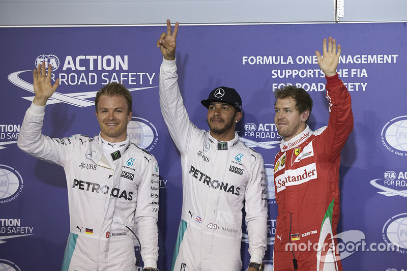 Polesitter Lewis Hamilton, 2. Nico Rosberg, 3. Sebastian Vettel