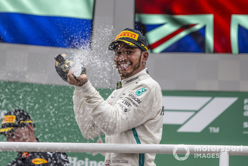 Lewis Hamilton, Mercedes AMG F1 celebrates on the podium 