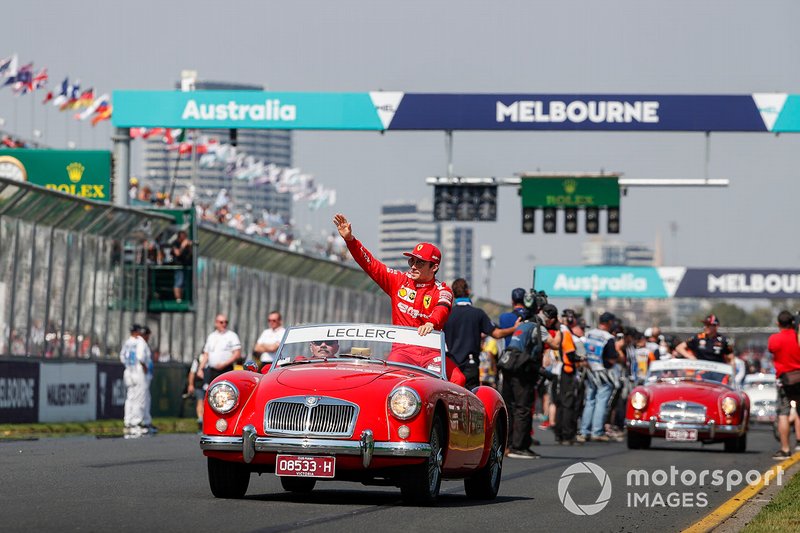 Charles Leclerc, Ferrari, in the drivers parade