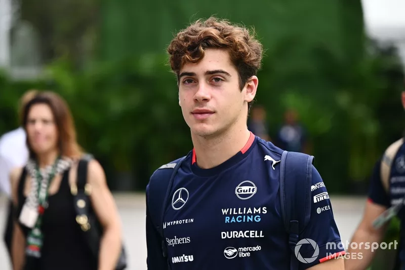 Franco Colapinto, Williams Racing, arrives at the track 