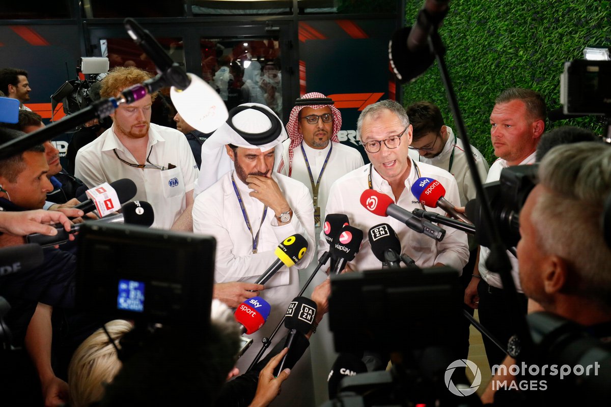 Mohammed bin Sulayem, President, FIA, Stefano Domenicali, CEO, Formula 1, hold a Press Conference to confirm that the event will proceed as planned in the wake of a missile attack on Jeddah