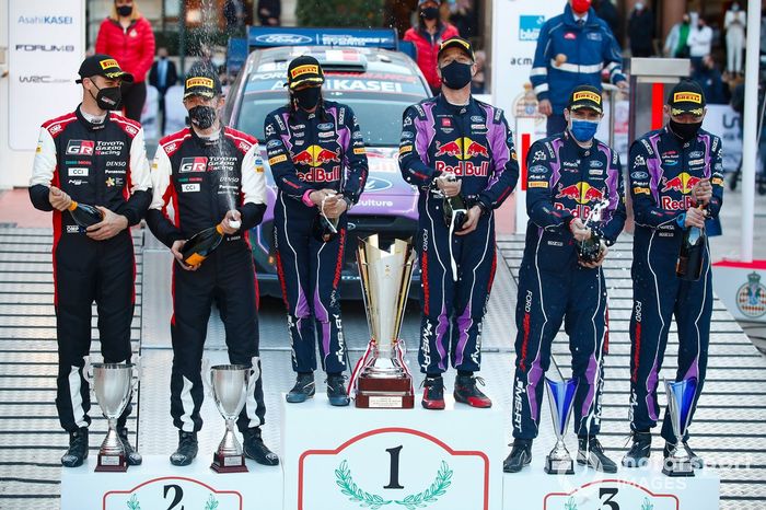 Podium: Winners Sébastien Loeb, Isabelle Galmiche, M-Sport Ford World Rally Team Ford Puma Rally1, second place Sébastien Ogier, Benjamin Veillas, Toyota Gazoo Racing WRT Toyota GR Yaris Rally1. third place Craig Breen, Paul Nagle, M-Sport Ford World Rally Team Ford Puma Rally1