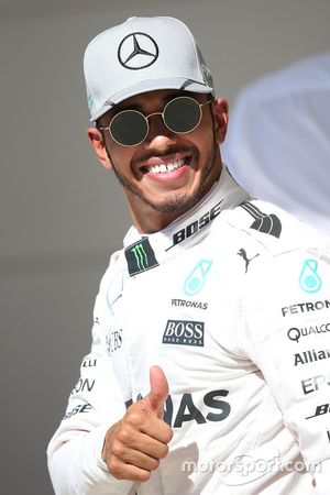 Lewis Hamilton, Mercedes AMG F1 celebrates his pole position in parc ferme