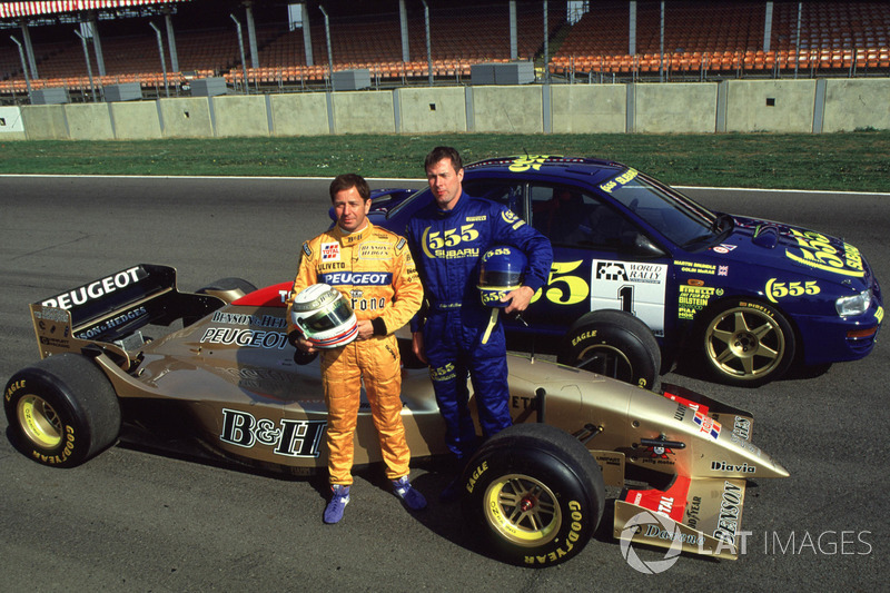 Colin McRae ve Martin Brundle araş değiştirmesi: Jordan 196-Peugeot ve Subaru WRC aracı