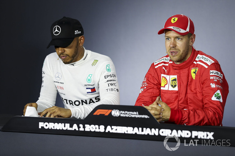 Lewis Hamilton, Mercedes-AMG F1 and Sebastian Vettel, Ferrari in the Press Conference