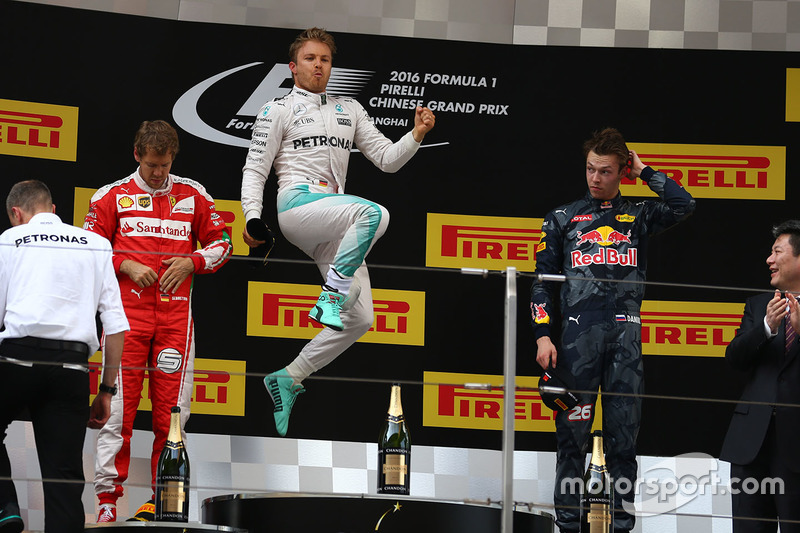 8. Podium: Nico Rosberg, Mercedes AMG F1 Team, Sebastian Vettel, Ferrari, Daniil Kvyat, Red Bull Racing
