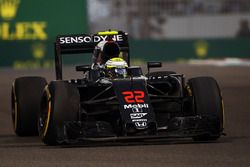 Jenson Button, McLaren MP4-31 heading to retirement with a broken front suspension