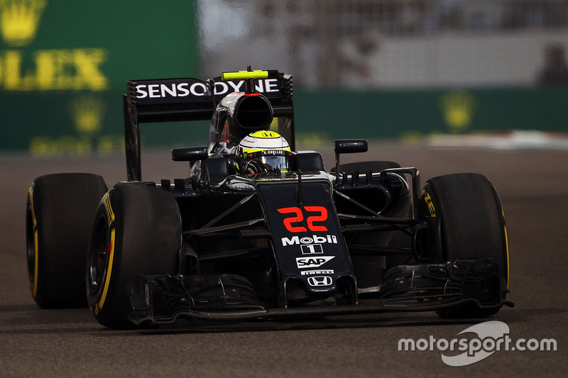 Jenson Button, McLaren MP4-31 heading to retirement with a broken front suspension