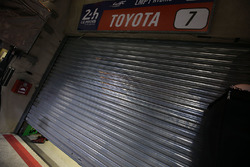 The garage door to the #7 Toyota Gazoo Racing Toyota TS050 Hybrid: Mike Conway, Kamui Kobayashi, Sté