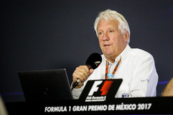 Charlie Whiting, FIA Delegate in the Press Conference discussing the Kimi Raikkonen, Ferrari and Max Verstappen, Red Bull Racing incident at United States Grand Prix