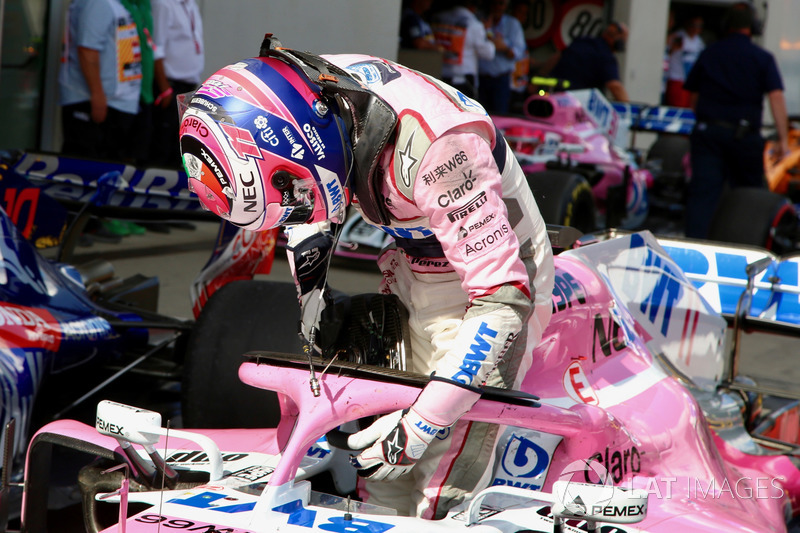 Sergio Perez, Force India VJM11 in parc ferme