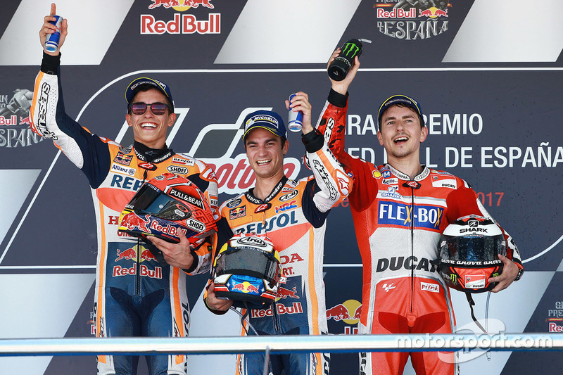 Podium: Ganador, Dani Pedrosa, Repsol Honda Team, segundo, Marc Márquez, Repsol Honda Team, tercero, Jorge Lorenzo, Ducati Team