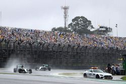 Lewis Hamilton, Mercedes AMG F1 W07 Hybrid leads behind the FIA Safety Car