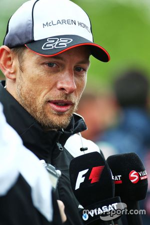 Jenson Button, McLaren with the media