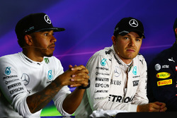 Lewis Hamilton, Mercedes AMG F1 and team mate Nico Rosberg, Mercedes AMG F1 in the FIA Press Confere