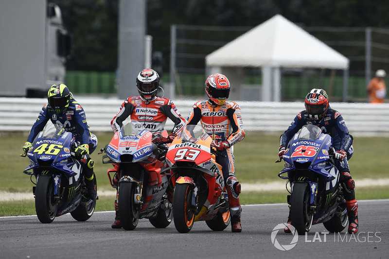 Валентино Россі, Yamaha Factory Racing,Хорхе Лоренсо, Ducati Team, Марк Маркес, Repsol Honda Team, Маверік Віньялес, Yamaha Factory Racing
