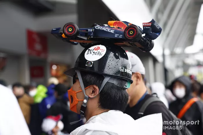 Red Bull fan wearing a novelty hat