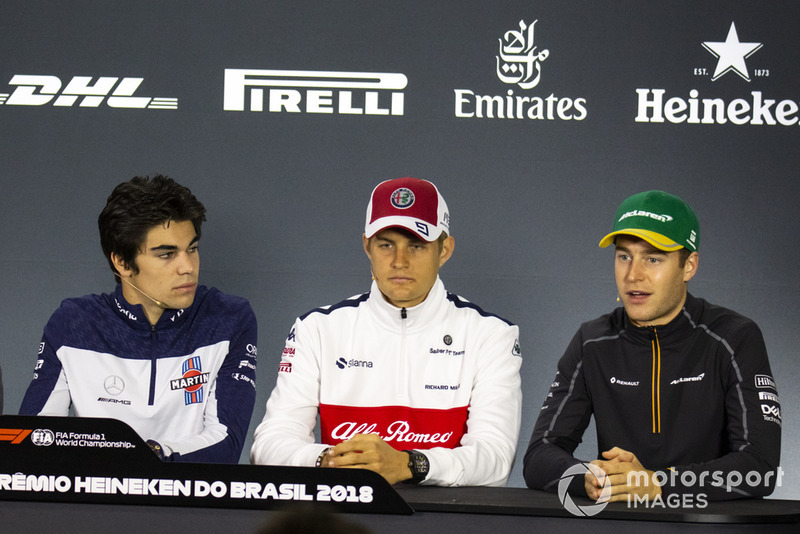 Lance Stroll, Williams Racing, Marcus Ericsson, Sauber and Stoffel Vandoorne, McLaren in the press conference