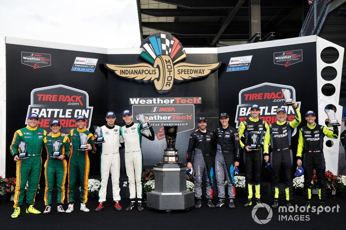 #24 BMW Team RLL BMW M Hybrid V8: Jesse Krohn, Philipp Eng, #11 TDS Racing ORECA LMP2-Gibson: Steven Thomas, Mikkel Jensen, Hunter McElrea, #77 AO Racing Porsche 911 GT3 R: Laurin Heinrich, Klaus Bachler, #120 Wright Motorsports Porsche 911 GT3 R: Adam Ad